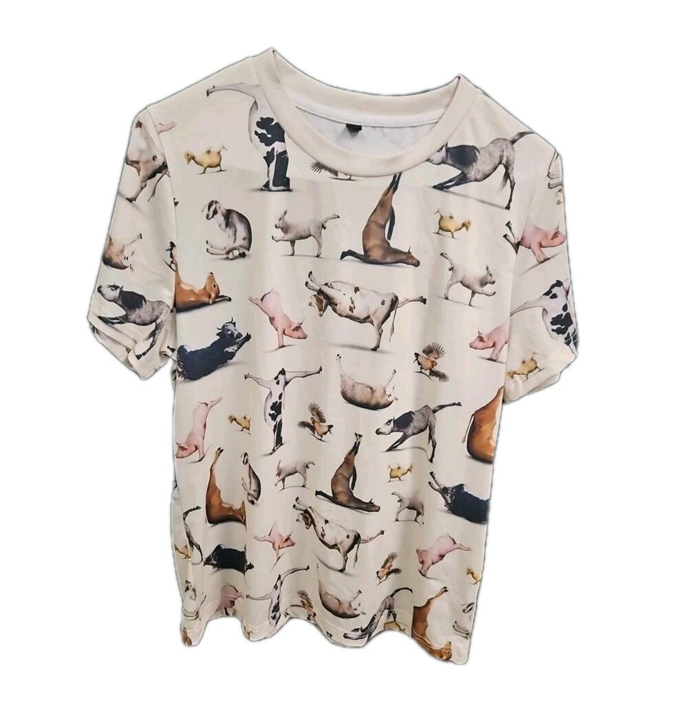 Unbranded Yoga Is For Animals Tshirt Womens Sz Large Beige Multicolored